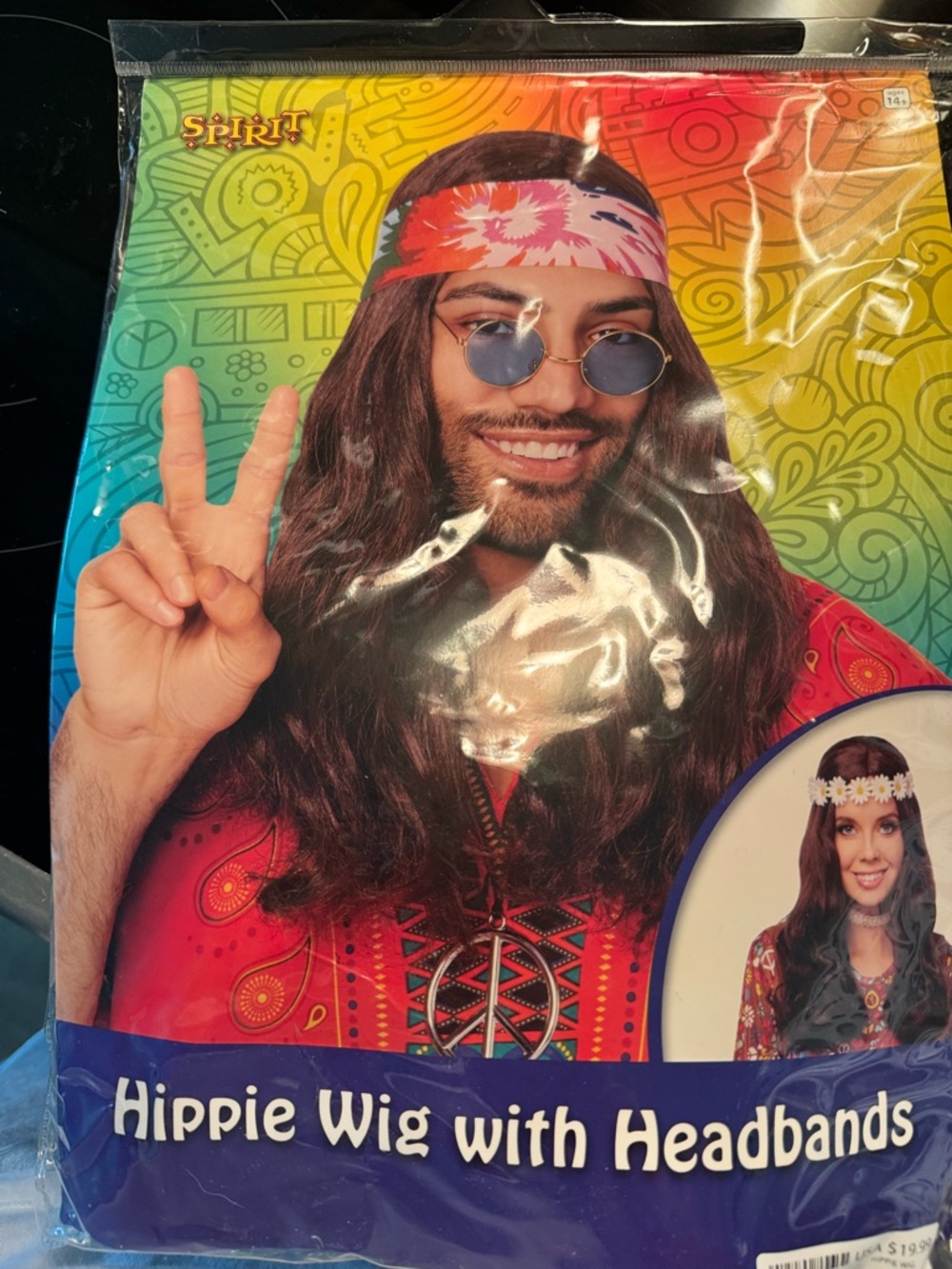 Spirit Hippie Wig with Headband - Brown Wig with Multicolor Headband